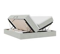 Owoxanthellate Lit coffre gris clair 200 x 200 cm avec housse en velours + matelas empereur, cadre en métal, élévateur hydraulique, espace de rangement pliable, lit double moderne pour chambre à