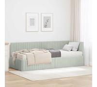 Owoxanthellate Lit d'angle en velours gris clair avec tête de lit et matelas - 204 x 84 x 72 cm - Canapé-lit peu encombrant pour petits balcons, chambre à coucher, chambre d'amis