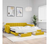 Owoxanthellate Lit de jour, 2 en 1, jaune, en velours, 100 x 200 cm, avec lit gigogne et tiroirs, double, pour invités, 223 x 110 x 71 cm, design moderne, robuste, pour salon, chambre à coucher