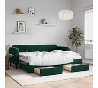 Owoxanthellate Lit de jour, extensible, 80 x 200 cm, en velours, vert foncé, avec 2 tiroirs, peu encombrant, avec matelas, pour salon et chambre à coucher