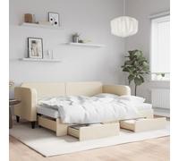 Owoxanthellate Lit de jour, extensible, crème, 80 x 200 cm, lit double, avec espace de rangement, tiroirs, en bois et métal, pour salon, chambre à coucher