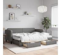Owoxanthellate Lit de jour, extensible, gris foncé, 80 x 200 cm, avec tiroirs, canapé-lit, en tissu et bois, 2 matelas, peu encombrant, pour salon et chambre à coucher