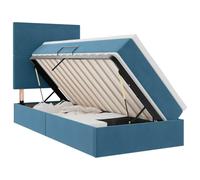 Owoxanthellate Lit de rangement, en velours, bleu foncé, avec LED RVB, 90 x 190 cm, pour une personne, avec sommier à lattes et matelas, design moderne, peu encombrant, pour chambre d'adolescent et