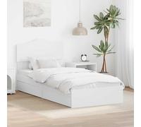 Owoxanthellate Lit de rangement moderne avec tête de lit, blanc, 193 x 78 x 90 cm, en bois dérivé du bois, sommier à lattes et tiroir de rangement pour célibataires, chambres d'amis, petites chambres