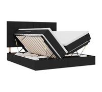 Owoxanthellate Lit double 200 x 200 cm avec matelas noir en cuir synthétique - Mécanisme de levage hydraulique - Cadre en métal - Grande tête de lit - Design moderne pour chambre à coucher, chambre