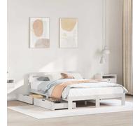 Owoxanthellate Lit double en pin blanc, 140 x 200 cm, avec tiroirs, espace de rangement, design moderne, construction robuste, pour chambre à coucher, chambre d'amis