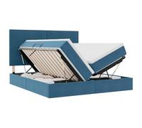 Owoxanthellate Lit empereur en velours bleu foncé, 200 x 200 cm, avec espace de rangement et matelas, hydraulique SeitLift, cadre en métal pour chambre à coucher et chambre d'amis