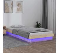 Owoxanthellate Lit en bois 90 x 190 cm avec cadre LED multicolore en pin massif, télécommande, lit de sol, sans matelas, pour chambre à coucher, chambre d'adolescent, chambre d'amis