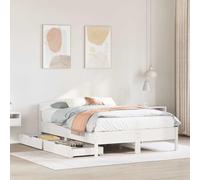 Owoxanthellate Lit en bois de pin massif, blanc, 140 x 190 cm, cadre de lit robuste, avec sommier à lattes et 2 tiroirs, design moderne pour chambre à coucher et chambre d'amis