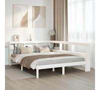 Owoxanthellate Lit en bois de pin massif, blanc, 140 x 200 cm, en forme de L, avec tête de lit, sommier à lattes et espace de rangement, peu encombrant