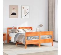 Owoxanthellate Lit en bois de pin massif marron cire, 140 x 200 cm, avec sommier à lattes et étagères, tête de lit, design moderne, robuste et durable, pour chambre d'adolescent, chambre d'amis
