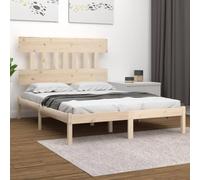 Owoxanthellate Lit en bois de pin non traité, 120 x 200 cm, avec tête de lit haute, cadre classique en bois massif comme cadre au sol, compatible avec matelas pliant et salon