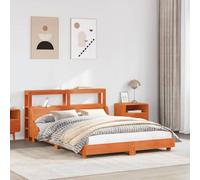 Owoxanthellate Lit en bois massif 135 x 190 cm - Pin marron ciré - Avec étagère pour tête de lit et sommier à lattes - Cadre de chambre moderne - Cadre de lit robuste sans matelas - Pour jeunes et