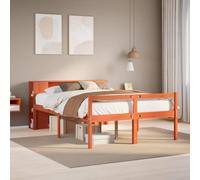 Owoxanthellate Lit en bois massif avec bibliothèque, marron cire, 140 x 190 cm, sommier à lattes et espace de rangement, cadre de lit robuste, pour chambre d'adolescent et chambre d'amis