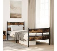 Owoxanthellate Lit en métal - 100 x 190 cm - Noir - Chêne fumé - Lit simple - 196 x 105 x 91,5 cm - Design moderne - Robuste et durable - Pour chambre à coucher, chambre d'adolescent, chambre d'amis