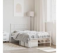 Owoxanthellate Lit en métal 90 x 200 cm blanc avec tête de lit, pied de lit, sommier à lattes, pied central, espace de rangement de 30 cm, montage facile