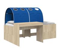Owoxanthellate Lit fonctionnel avec bureau et tunnel, 140 x 200 cm, cadre de lit en bois avec sommier à lattes, lit simple peu encombrant, chêne Sonoma et bleu