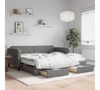 Owoxanthellate Lit gigogne 100 x 200 cm, gris foncé, 2 tiroirs, 2 matelas, bois et métal, peu encombrant