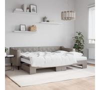 Owoxanthellate Lit gigogne 80 x 200 cm, taupe, canapé-lit, 2 matelas, bois et métal, coffre à roulettes, peu encombrant