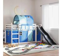 Owoxanthellate Lit mezzanine, avec toboggan, en bois de pin massif, blanc, bleu, 205,5 x 97,5 x 113 cm, protection anti-chute, pour enfants