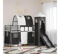 Owoxanthellate Lit mezzanine en métal noir avec toboggan tour et rideaux, 194 x 105 x 116 cm, design moderne, pliable, lit simple pour chambre d'enfant