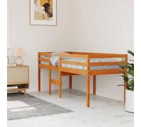 Owoxanthellate Lit mezzanine en pin massif 90 x 200 cm marron cire, avec échelle intégrée et balustrade, design moderne, robuste et durable, pour chambre d'enfant, petites pièces et coin d'invités