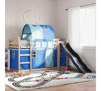 Owoxanthellate Lit mezzanine en pin massif avec toboggan anthracite rideaux lit de jeu 195,5 x 97,5 x 113 cm sommier à lattes inclus pour chambre d'enfant