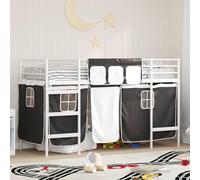 Owoxanthellate Lit mezzanine pour enfant, 90 x 190 cm, blanc, noir, cadre en métal, design moderne, avec rideaux pour jouer et lire, construction robuste pour chambre à coucher ou chambre d'amis