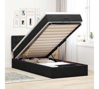 Owoxanthellate Lit ottoman 90 x 200 cm en velours noir avec matelas à ressorts ensachés LED, espace de rangement, mécanisme de levage, lit simple