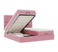 Owoxanthellate Lit ottoman avec matelas, 200 x 200 cm, rose, lit capitonné en velours avec espace de rangement hydraulique, lit double avec 2 matelas à ressorts ensachés et surmatelas