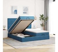 Owoxanthellate Lit ottoman, bleu foncé, 160 x 200 cm, lit double, en velours, avec éclairage LED, espace de rangement, 2 matelas à ressorts ensachés et surmatelas, design moderne, pour chambre à