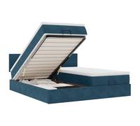 Owoxanthellate Lit ottoman en velours, bleu foncé, 200 x 200 cm, avec espace de rangement et matelas à ressorts ensachés, lit double, moderne, avec élévateur hydraulique, pour chambre à coucher et