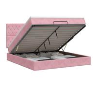 Owoxanthellate Lit rembourré avec matelas 140 x 200 cm en velours rose | L'espace de rangement caché pour la literie dans la chambre à coucher rencontre une tête de lit réglable pour un sommeil