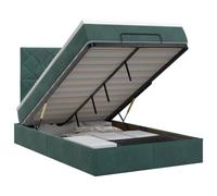 Owoxanthellate Lit rembourré avec matelas, coffre de lit, vert foncé | Plus d'ordre dans la chambre : coffre de lit pliable, appui-tête réglable, ressorts ensachés et surmatelas en kit complet.