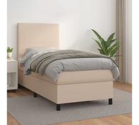 Owoxanthellate Lit simple 90 x 200 cm, cappuccino, en cuir synthétique, tête de lit réglable, matelas à ressorts ensachés, surmatelas complet
