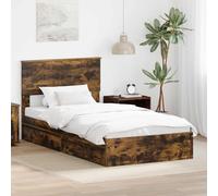 Owoxanthellate Lit simple - Chêne fumé - 100 x 200 cm - Commode à lattes - Design moderne - Robuste et durable - Pour chambre à coucher, chambre d'amis, chambre d'adolescent