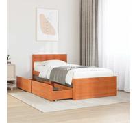 Owoxanthellate Lit simple en pin ciré marron avec 2 tiroirs de lit - Cadre de lit moderne - 90 x 190 cm - Sommier à lattes en pin massif durable - Pour chambre d'adolescent, lit d'invité et chambre à