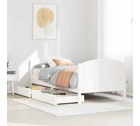 Owoxanthellate Lit simple en pin massif blanc 195,5 x 95,5 x 74,5 cm avec sommier à lattes, 2 tiroirs à roulettes et tête de lit, cadre en bois robuste pour chambre d'enfant, chambre d'hôtes ou
