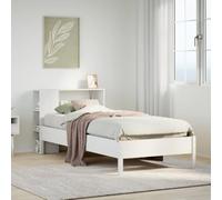 Owoxanthellate Lit simple en pin massif blanc 90 x 200 cm avec étagère, tête de lit, sommier à lattes, alternative peu encombrante pour chambre d'adolescent, chambre d'amis et petites chambres à