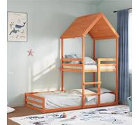 Owoxanthellate Lit superposé avec toit en pin massif marron cire, 208,5 x 91 x 223 cm, lit de jeu, mezzanine, protection contre les intempéries, pour chambre d'adolescent, salle de jeux et petites