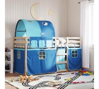 Owoxanthellate Lit superposé en pin massif, 195,5 x 95,5 x 112 cm, avec rideaux bleus, kit complet pour chambre d'enfant, chambre d'adolescent