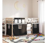 Owoxanthellate Lit superposé en pin massif - 205,5 x 85,5 x 112 cm - Blanc et noir - Lit de jeu avec rideaux, sommier à lattes - Lit simple pour chambre d'enfant et chambre d'amis