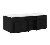Owoxanthellate Loft Cadre de lit 3 pièces avec armoire en bois noir - Cadre de lit surélevé moderne 90 x 200 cm avec échelle et lattes pour un espace de vie et une chambre d'amis peu encombrant