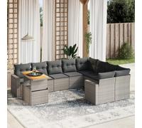 Owoxanthellate Lot de 10 canapés de jardin 200 x 100 cm en polyrotin - Table en bois d'acacia réglable en hauteur - Coussins gris amovibles - Modulaire - Résistant aux intempéries - Balcon/terrasse