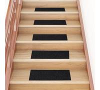 Owoxanthellate Lot de 15 tapis d'escalier autocollants noirs - 60 x 25 cm - Rectangulaires - Antidérapants - En non-tissé aiguilleté - Design moderne - Robuste et durable - Pour salon, couloir et cage