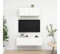 Owoxanthellate Lot de 2 buffets TV en bois blanc 100 x 30 x 30 cm et 80 x 30 x 30 cm Montage mural moderne Meuble bas avec espace de rangement pour salon, chambre à coucher, couloir