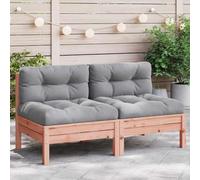 Owoxanthellate Lot de 2 canapés de jardin en sapin Douglas - 63 cm - Sans accoudoirs - Avec coussins gris - En bois résistant aux intempéries - Petit canapé, balcon, terrasse - Design moderne
