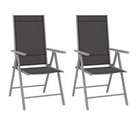Owoxanthellate Lot de 2 chaises de jardin pliantes en aluminium et textilène, noires, 54 x 73 x 107 cm, dossier réglable en 7 positions, design moderne, pour balcon, terrasse, camping