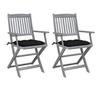 Owoxanthellate Lot de 2 chaises de jardin pliantes en bois d'acacia - 54 x 57 x 91 cm - Avec coussin d'assise noir - Design moderne - Robuste et résistant aux intempéries - Pour balcon, terrasse, cour
