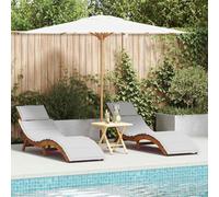 Owoxanthellate Lot de 2 chaises longues en acacia - Gris clair - 184 x 55 x 64 cm - Avec coussin résistant aux intempéries - Design moderne - Longue durée de vie - Pour jardin, terrasse, balcon